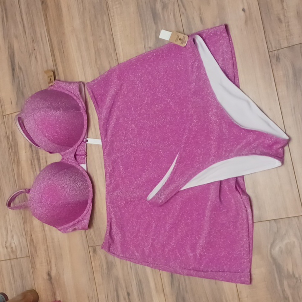 VICTORIAS Secret Pink Shimmer Bikini with skirt